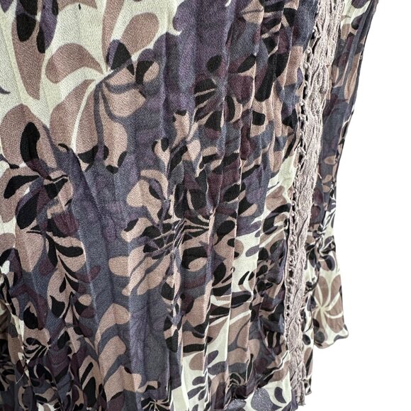 Piano Womens Floral Brown & Beige V Neck Bell Sleeve Button-Front Blouse PM - Picture 7 of 11